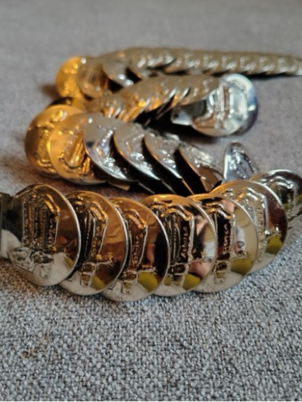 Vtg Accordion Coin Belt Silver Cowboy Boots Latch Closure Stretch Western